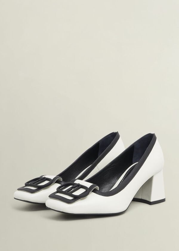 Hobbs Lexia Leather Court Shoes Ivory Black