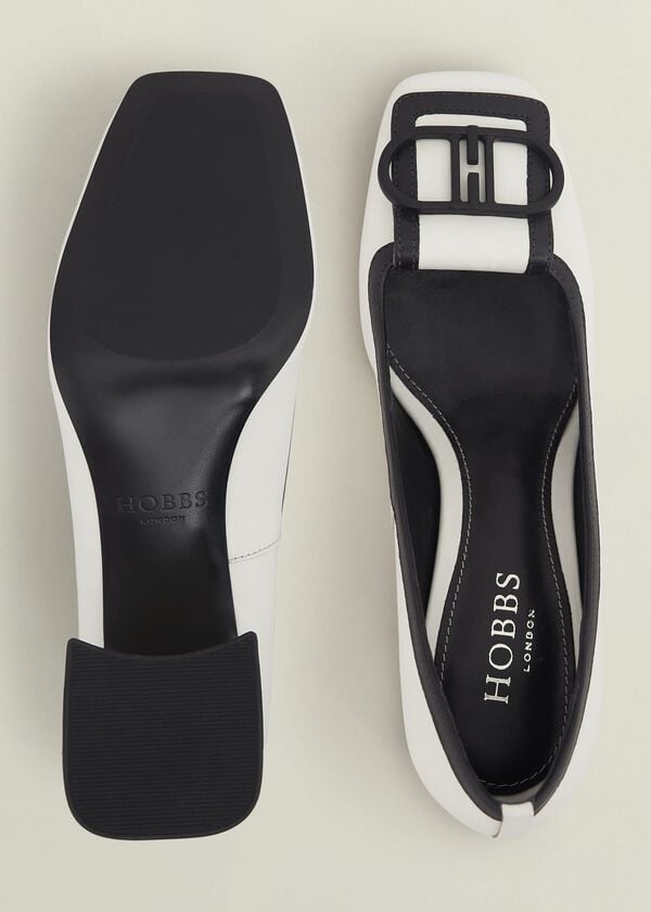 Hobbs Lexia Leather Court Shoes Ivory Black