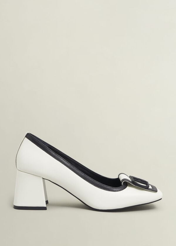 hobbs Lexia Leather Court Shoes Ivory Black