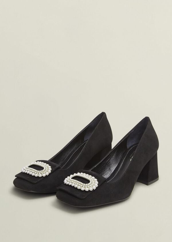 Hobbs Lexia Suede Jewelled Courts Black