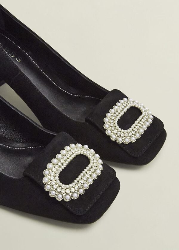 Hobbs Lexia Suede Jewelled Courts Black