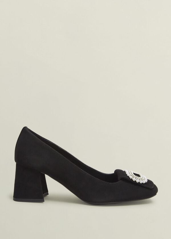 hobbs Lexia Suede Jewelled Courts Black