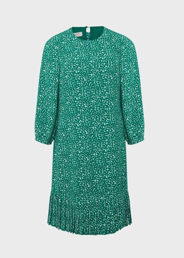 Hobbs Liana Spot A Line Dress Green Ivory
