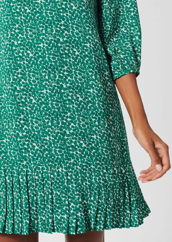 Hobbs Liana Spot A Line Dress Green Ivory