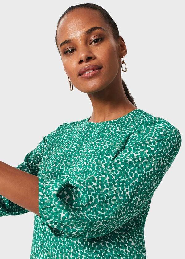 Hobbs Liana Spot A Line Dress Green Ivory