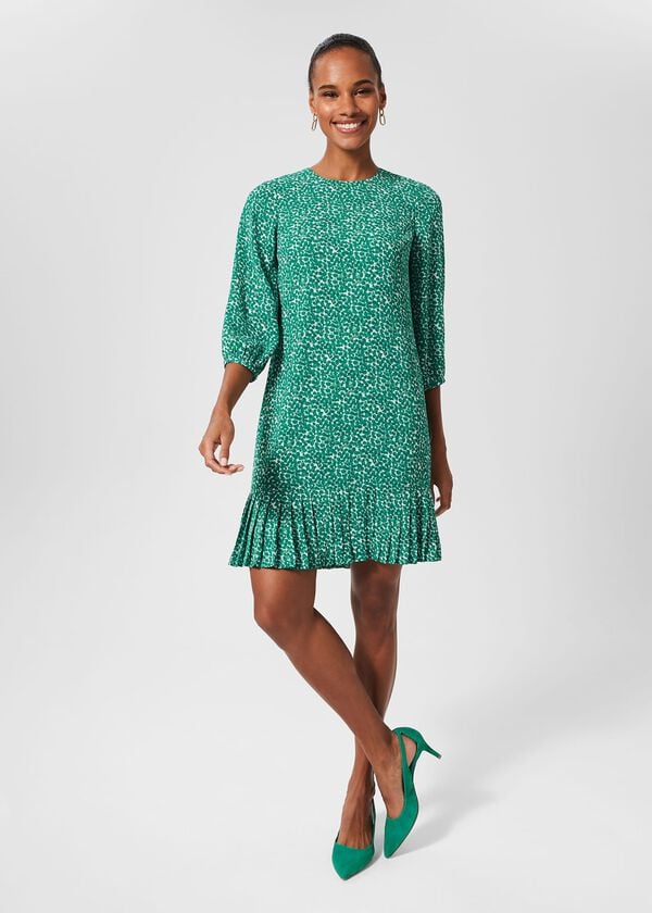 hobbs Liana Spot A Line Dress Green Ivory