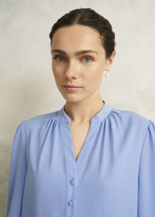 Hobbs Light Blue Peony Blouse Maya Blue