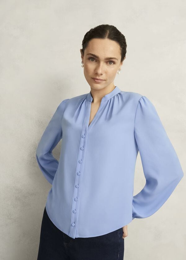 hobbs Light Blue Peony Blouse Maya Blue
