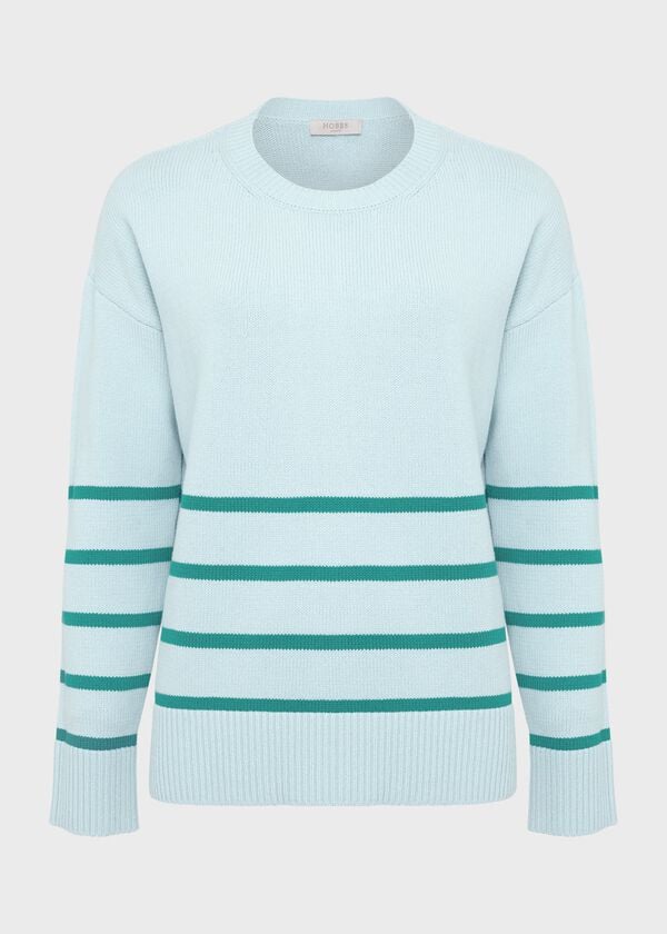 Hobbs Lilia Cotton Stripe Jumper Blue Aruba