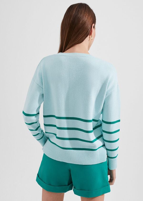 Hobbs Lilia Cotton Stripe Jumper Blue Aruba