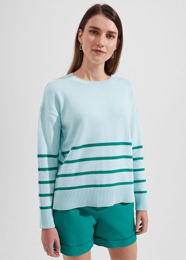 hobbs Lilia Cotton Stripe Jumper Blue Aruba
