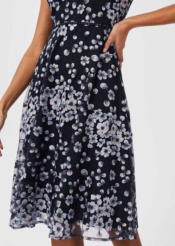Hobbs Lilith Embroidered Floral Dress Navy Blue