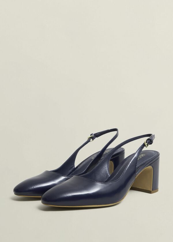 Hobbs Lily Leather Slingbacks Midnight Navy