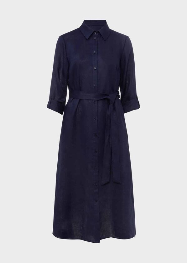 Hobbs Linden Linen Shirt Dress Navy