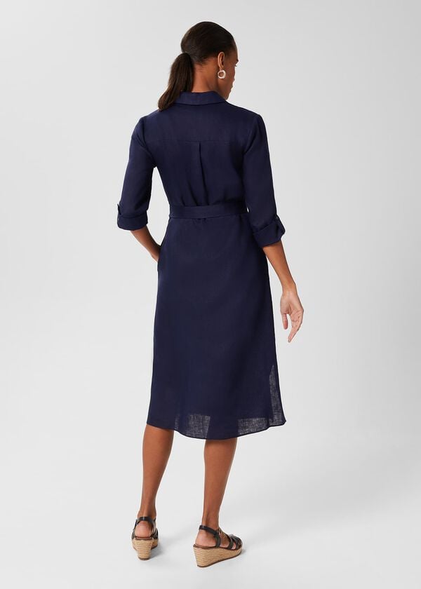 Hobbs Linden Linen Shirt Dress Navy