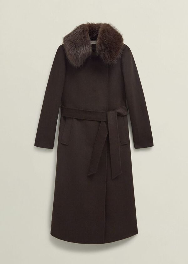 Hobbs Livia Wool Coat With Faux Fur Alder Brown