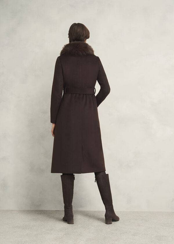 Hobbs Livia Wool Coat With Faux Fur Alder Brown
