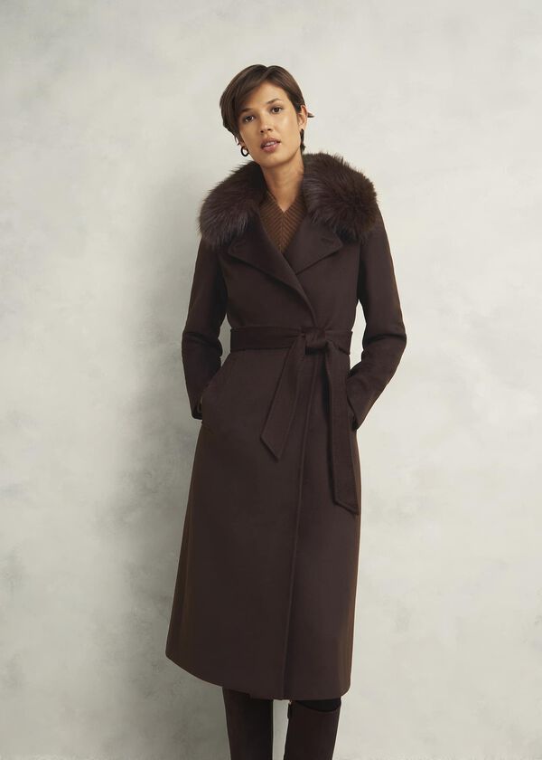 hobbs Livia Wool Coat With Faux Fur Alder Brown
