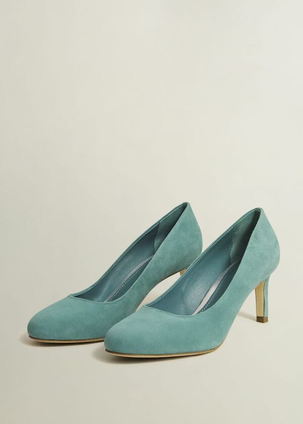 Hobbs Lizzie Suede Court Shoes Deep Aqua Green