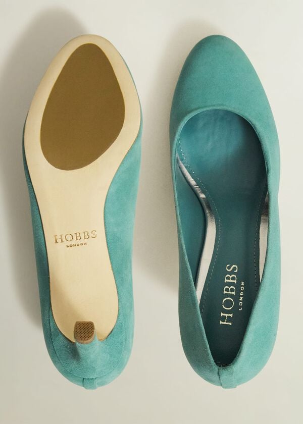 Hobbs Lizzie Suede Court Shoes Deep Aqua Green
