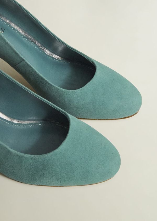 Hobbs Lizzie Suede Court Shoes Deep Aqua Green