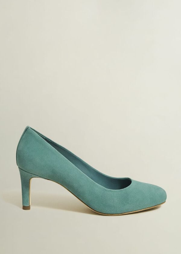 Hobbs Lizzie Suede Court Shoes Deep Aqua Green