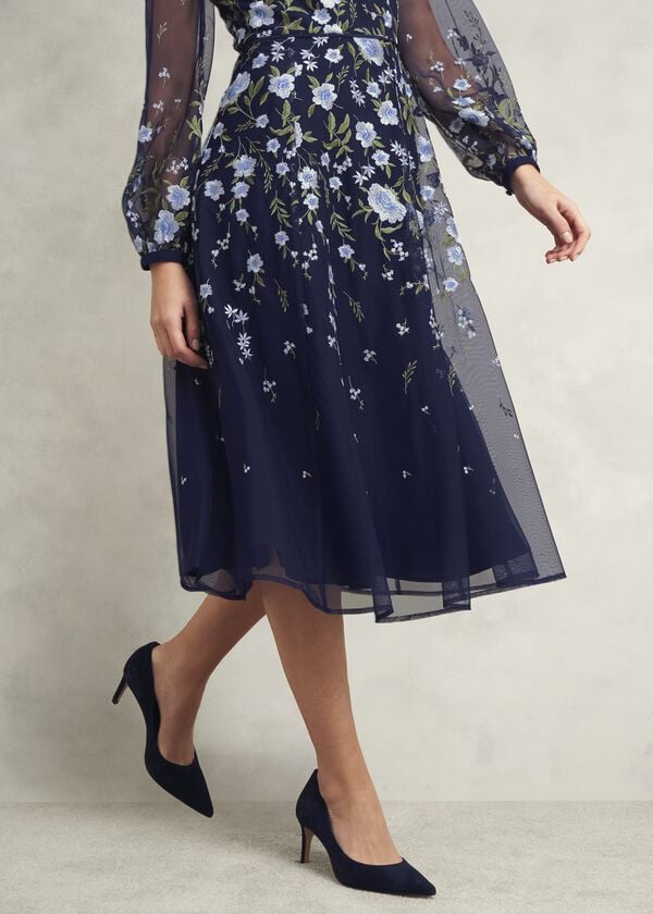 Hobbs Lois Embroidered Dress Midnight Multi
