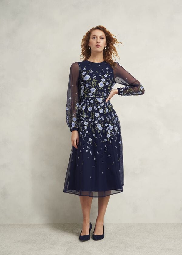 hobbs Lois Embroidered Dress Midnight Multi