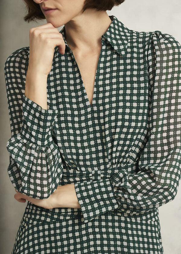 Hobbs Longstock Geo Midi Dress Green Cream