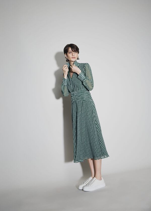 hobbs Longstock Geo Midi Dress Green Cream