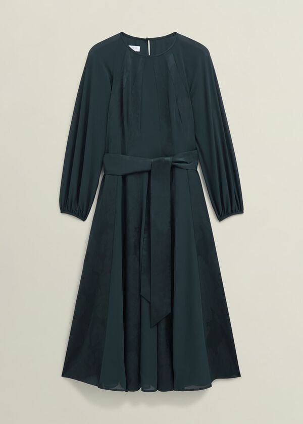 Hobbs Loren Jacquard Dress Evergreen