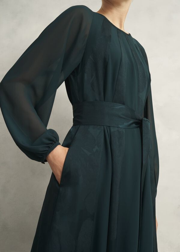 Hobbs Loren Jacquard Dress Evergreen