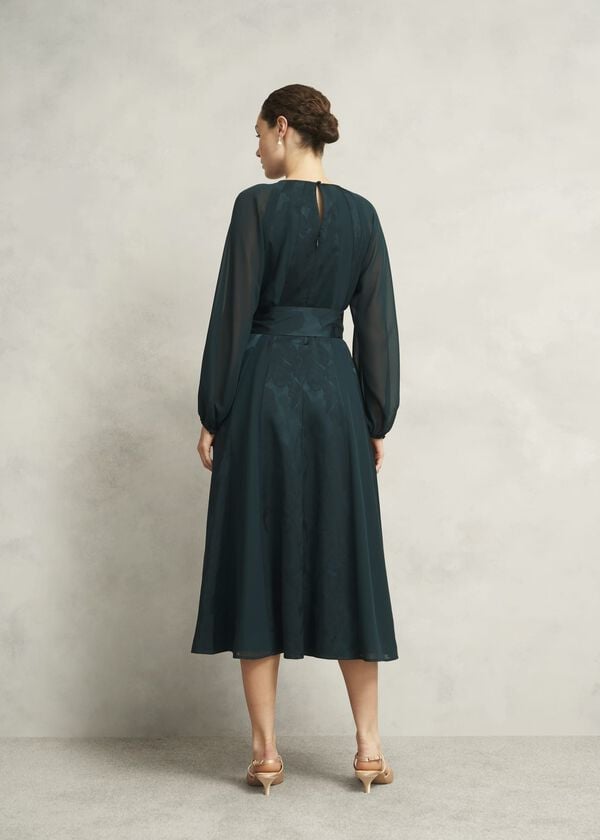 Hobbs Loren Jacquard Dress Evergreen