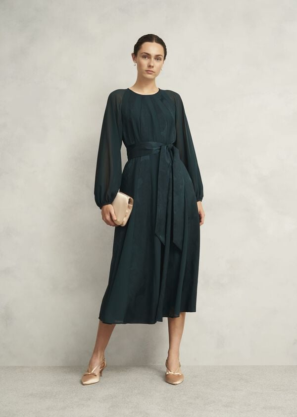 hobbs Loren Jacquard Dress Evergreen