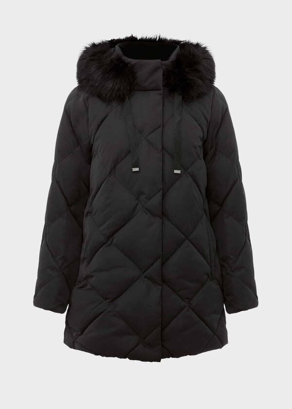 Hobbs Loren Puffer Jacket With Hood Washed Black