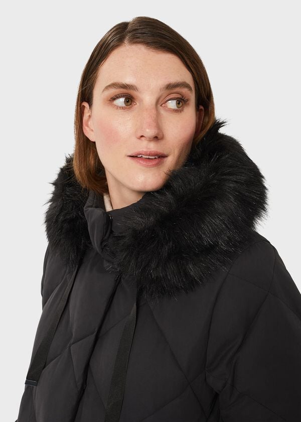 Hobbs Loren Puffer Jacket With Hood Washed Black