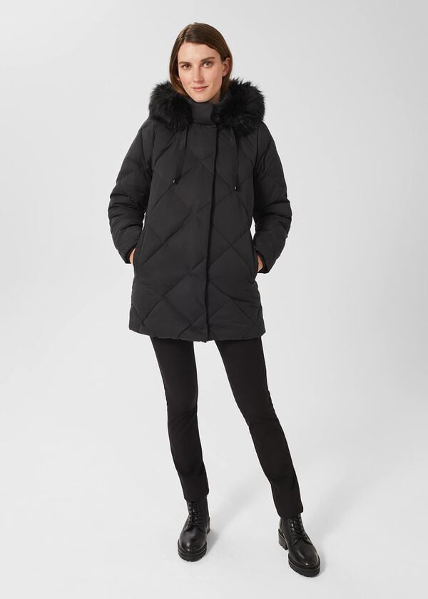 hobbs Loren Puffer Jacket With Hood Washed Black