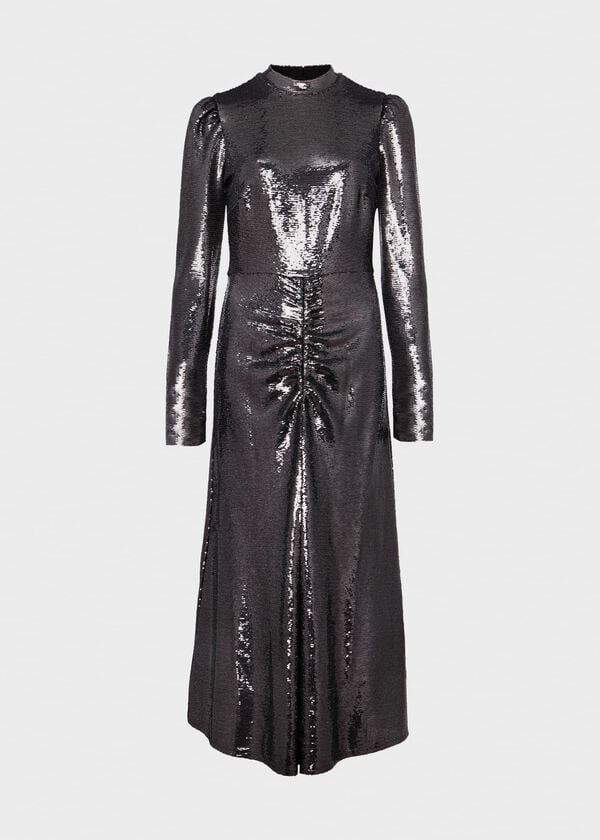 Hobbs Loretta Sequin Dress Charcoal Grey