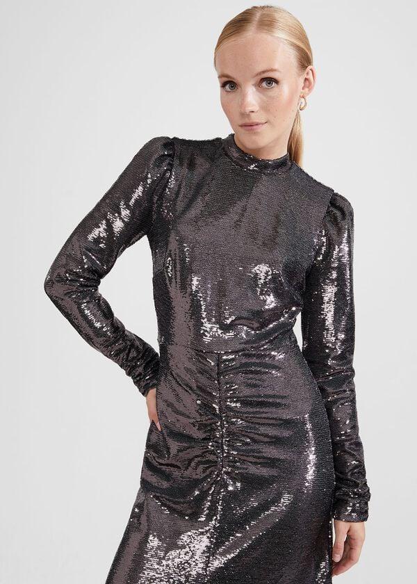 Hobbs Loretta Sequin Dress Charcoal Grey