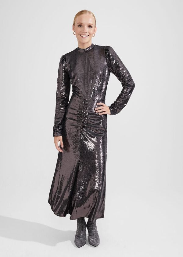hobbs Loretta Sequin Dress Charcoal Grey
