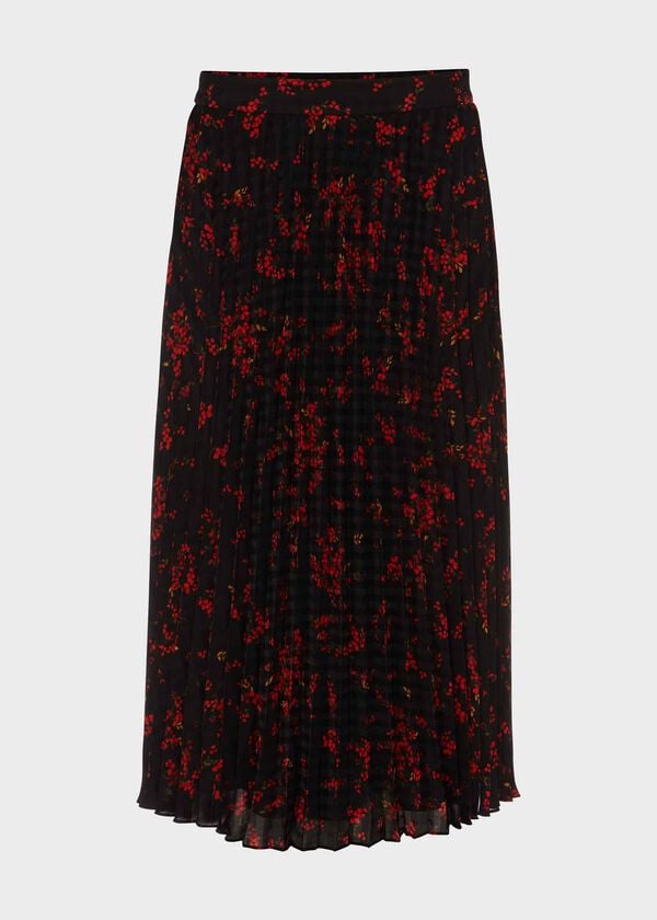 Hobbs Losie Midi Pleated Skirt Black Multi