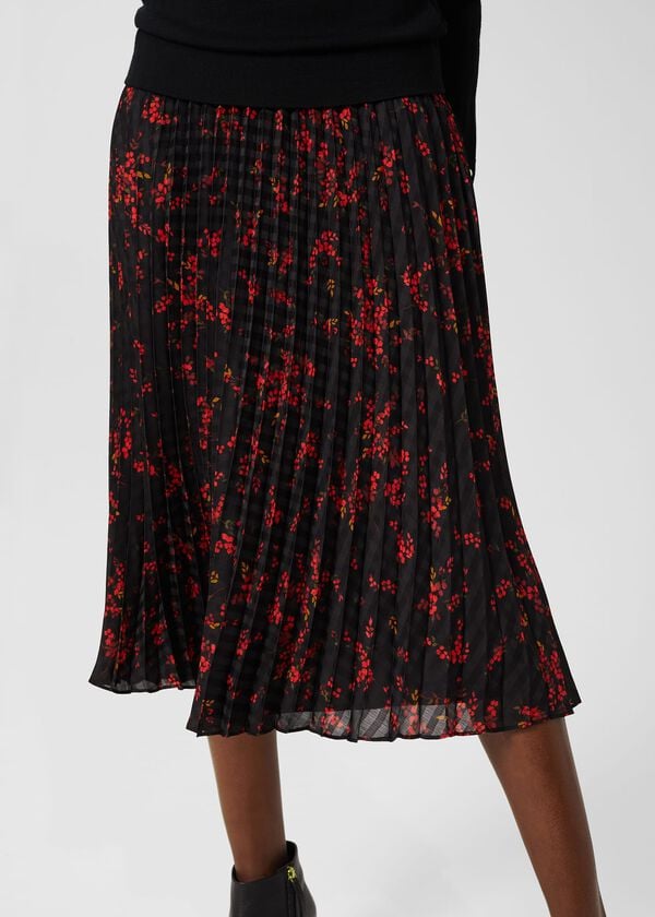 Hobbs Losie Midi Pleated Skirt Black Multi