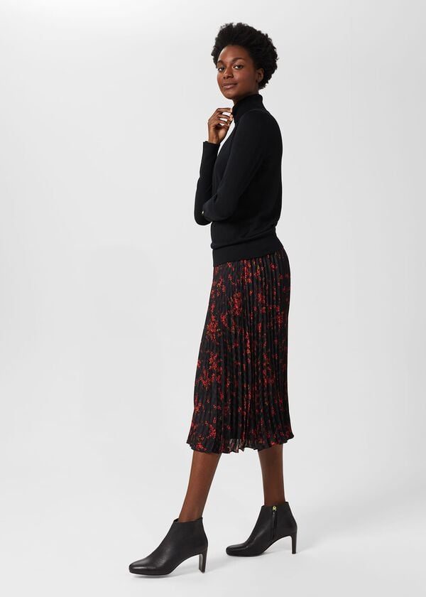 Hobbs Losie Midi Pleated Skirt Black Multi
