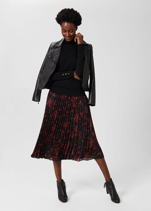 hobbs Losie Midi Pleated Skirt Black Multi