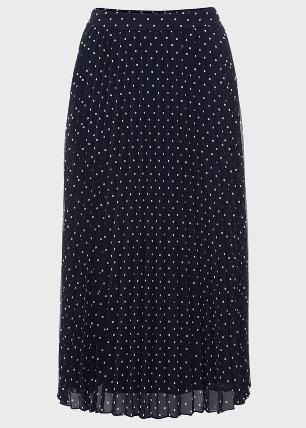 Hobbs Losie Pleated Midi Skirt Navy Ivory