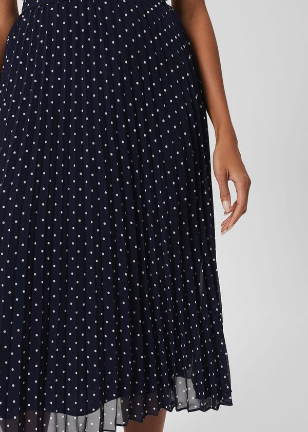 Hobbs Losie Pleated Midi Skirt Navy Ivory