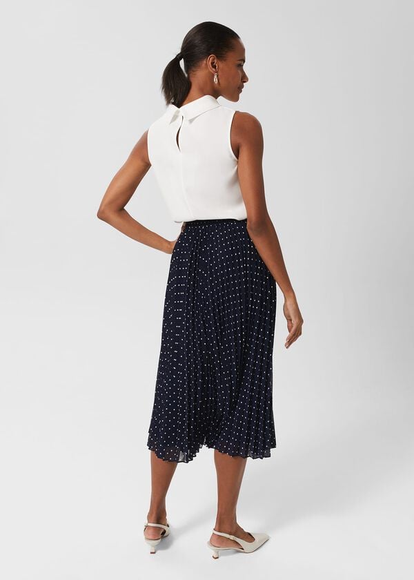 Hobbs Losie Pleated Midi Skirt Navy Ivory
