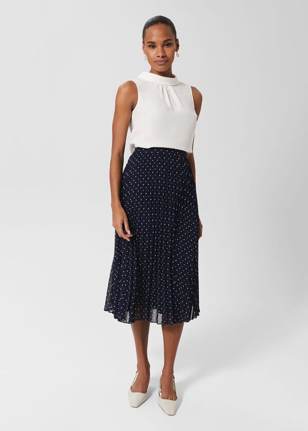 hobbs Losie Pleated Midi Skirt Navy Ivory
