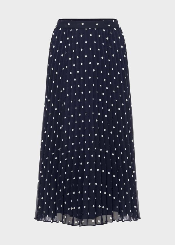 Hobbs Losie Spot Pleated Skirt Navy Ivory