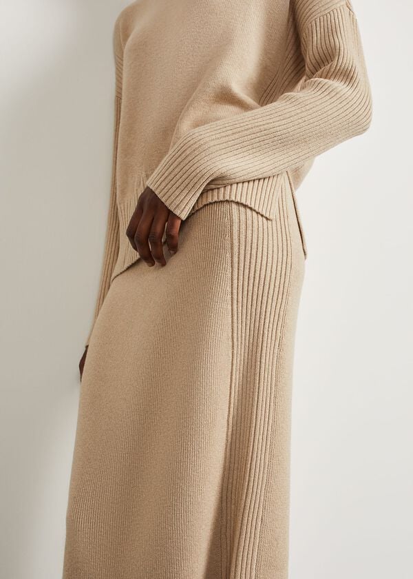 Hobbs Lovell Co-Ord Wool Cotton Skirt Oatmeal Marl